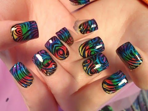 Rainbow swirl nail art by Zabibah Nails and Esthetics